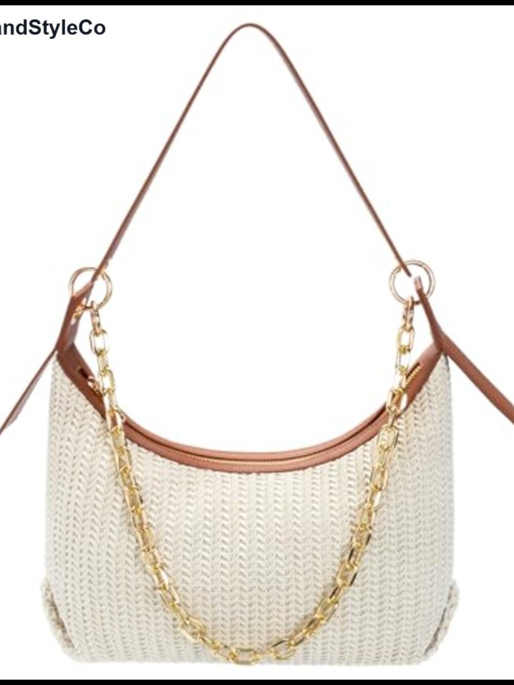 Woven Faux Leather Hobo Shoulder Bag with Zipper Closure